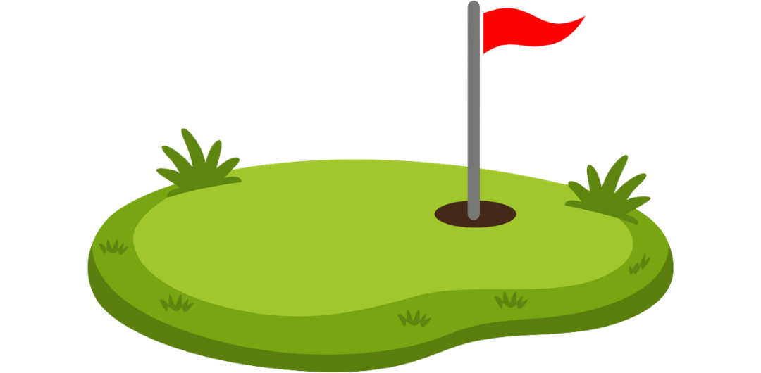 Illustrated putting green with flag representing winning prizes in a golf simulator tournament.