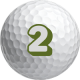 Golf ball with the number 2 representing participation in a monthly golf simulator tournament.